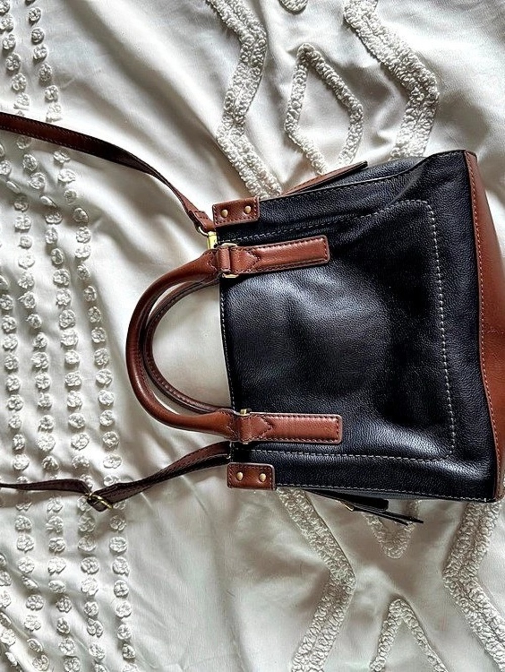 Fossil Rachel Satchel Two-Tone Shoulder Bag in Black & Brown